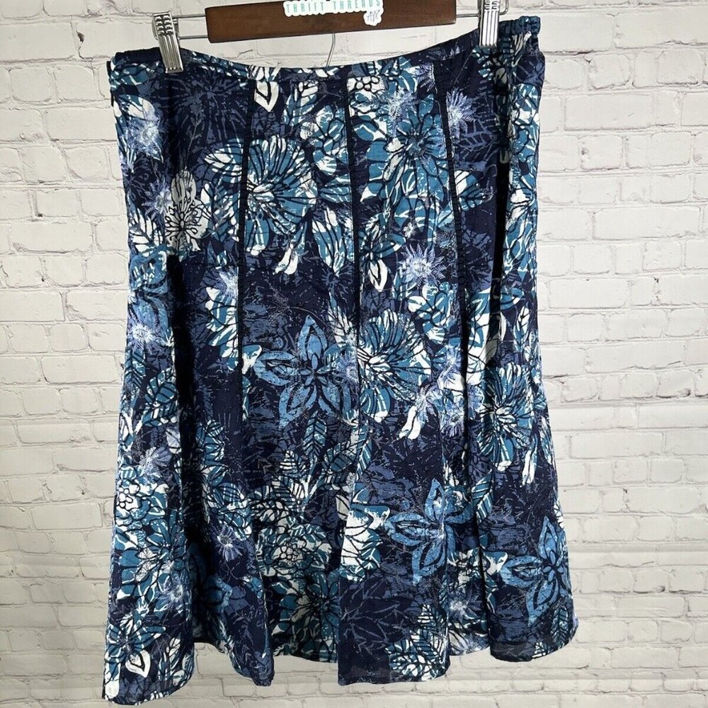 Chicos 100% Cotton Lined Blue White Floral Embroidered A Line Skirt Women’s M